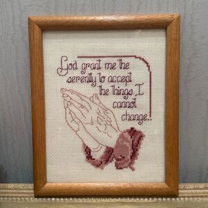 Vintage Serenity Prayer Cross Stitch Framed Hand Crafted